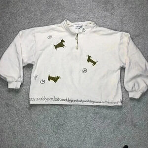 Expressions By Leslie Sweatshirt Small 1/4 Zip Cats and Dogs Print